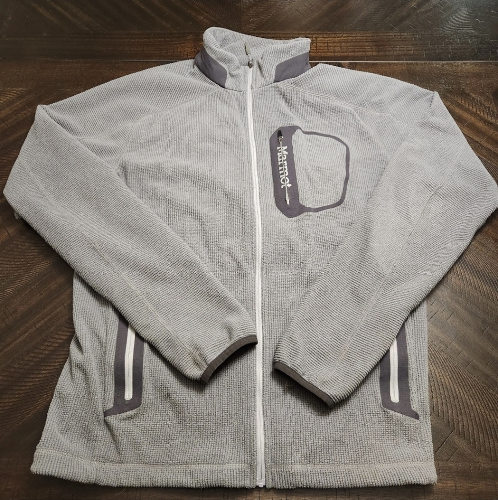 Marmot Alpinist Tech Fleece Jacket Mens Large Gray Stretch Full Zip Mock Neck
